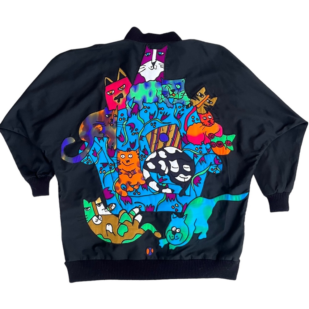 Silkscapes 80s 90s Vintage Art to Wear Cat Lady Colorful Oversized Jacket Small